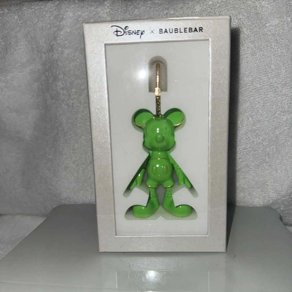 DISNEY X BAUBLEBAR Mickey Mouse Disney Bag Charm Keychain Green Gold-Tone
